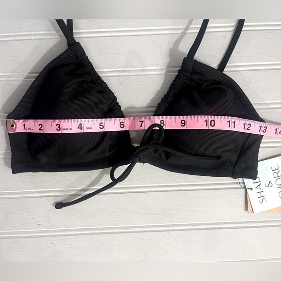 Shade & Shore Ribbed Bikini Swim Top Womens Small Black Adjustable Stretch NWT - Picture 6 of 8